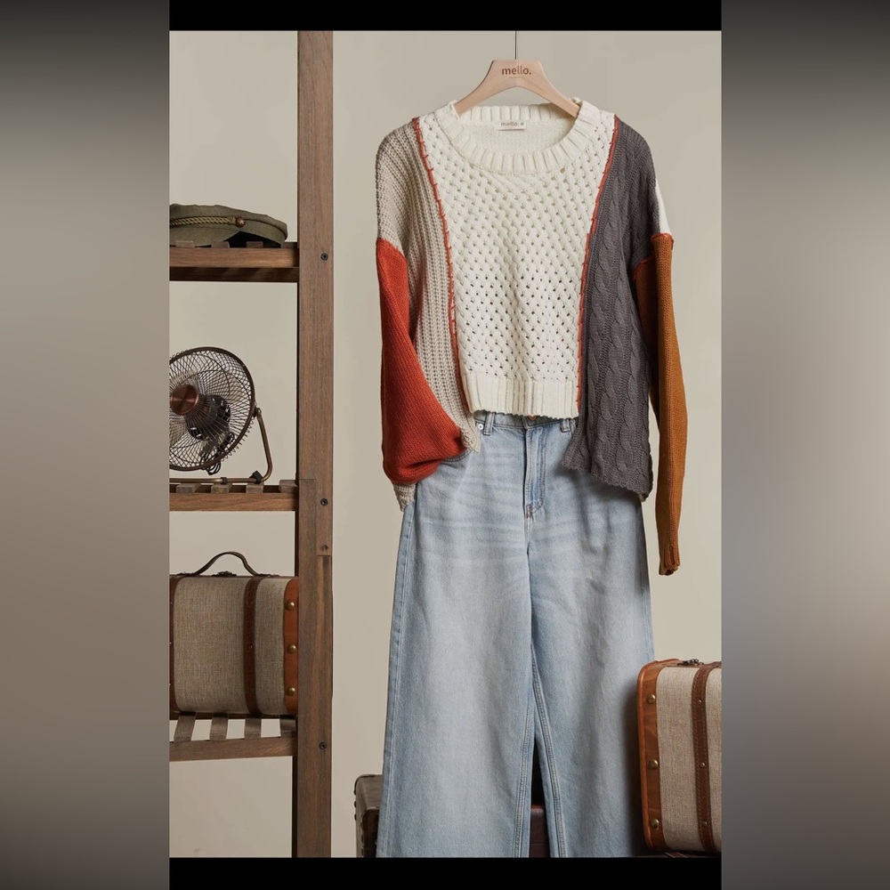 Mello. Multi Fabric Colorblock Sweater - Picture 3 of 5